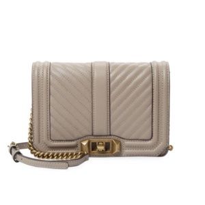 NWT Rebecca Minkoff Chevron Quilted Small Love Crossbody Bag in Taupe